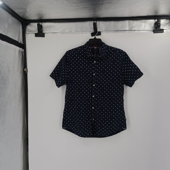 Denim & Flower Men's Slim Fit Casual Button Down Short Sleeve Shirt Stars Size L - Picture 5 of 10